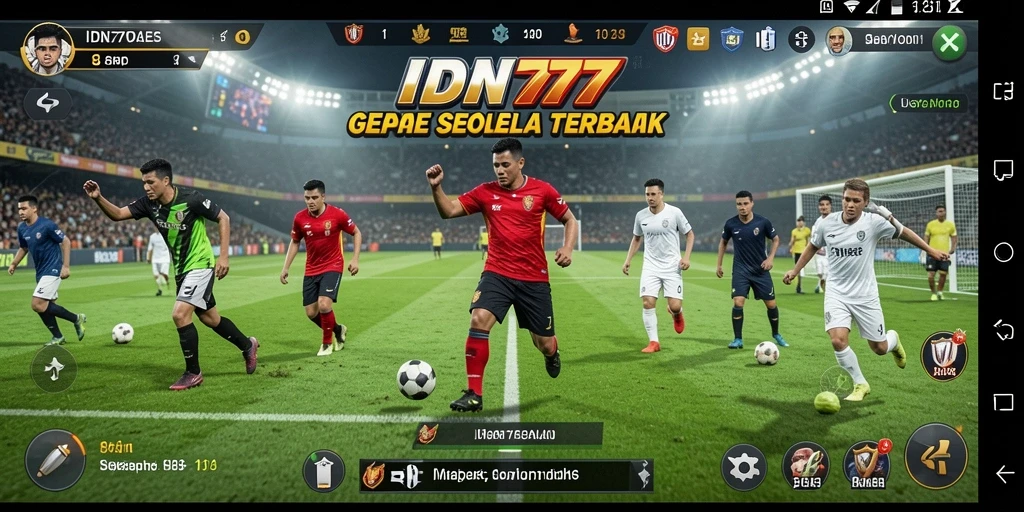 Screenshot gameplay <strong>IDN777</strong> menunjukkan aksi seru di lapangan sepak bola.