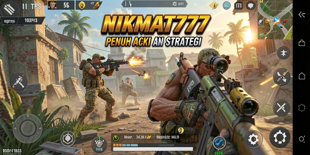 Screenshot utama NIKMAT777 menampilkan aksi seru dalam gameplay TPS.