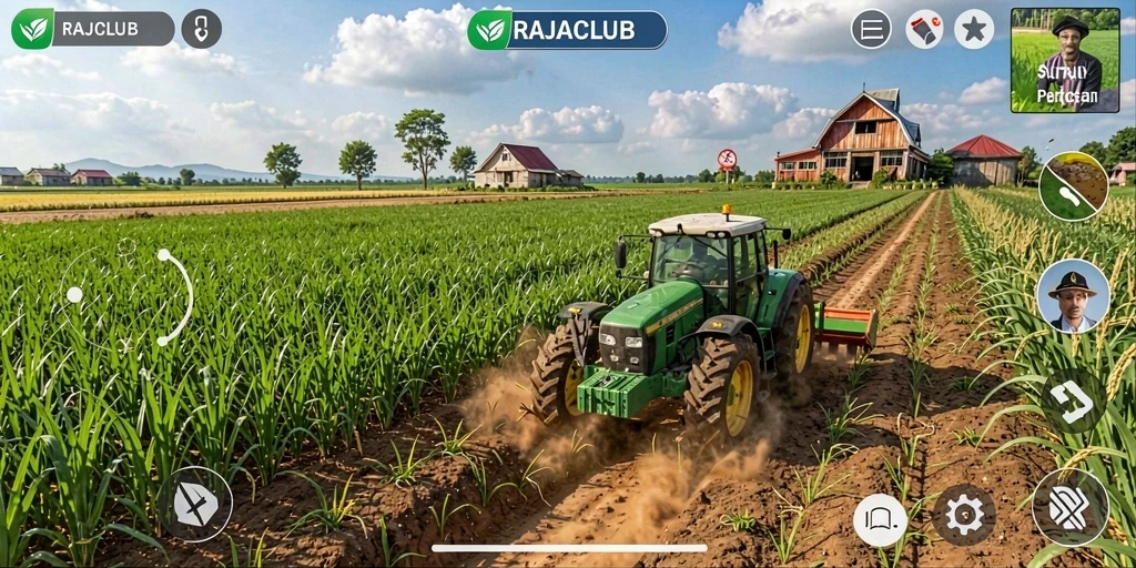Tampilan gameplay seru dalam RAJACLUB yang menampilkan pertanian.