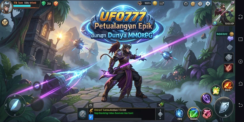 Tangkapan layar utama UFO777 yang menunjukkan pertarungan epik dalam MMORPG.